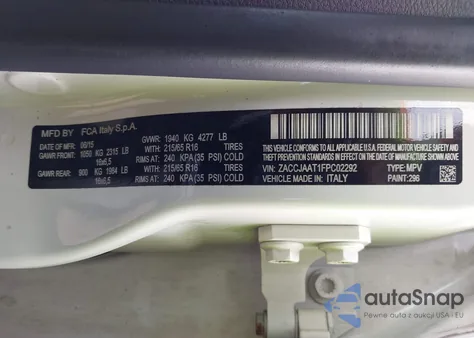 2015 Jeep Renegade Sport from USA, damaged, VIN ZACCJAAT1FPC02292